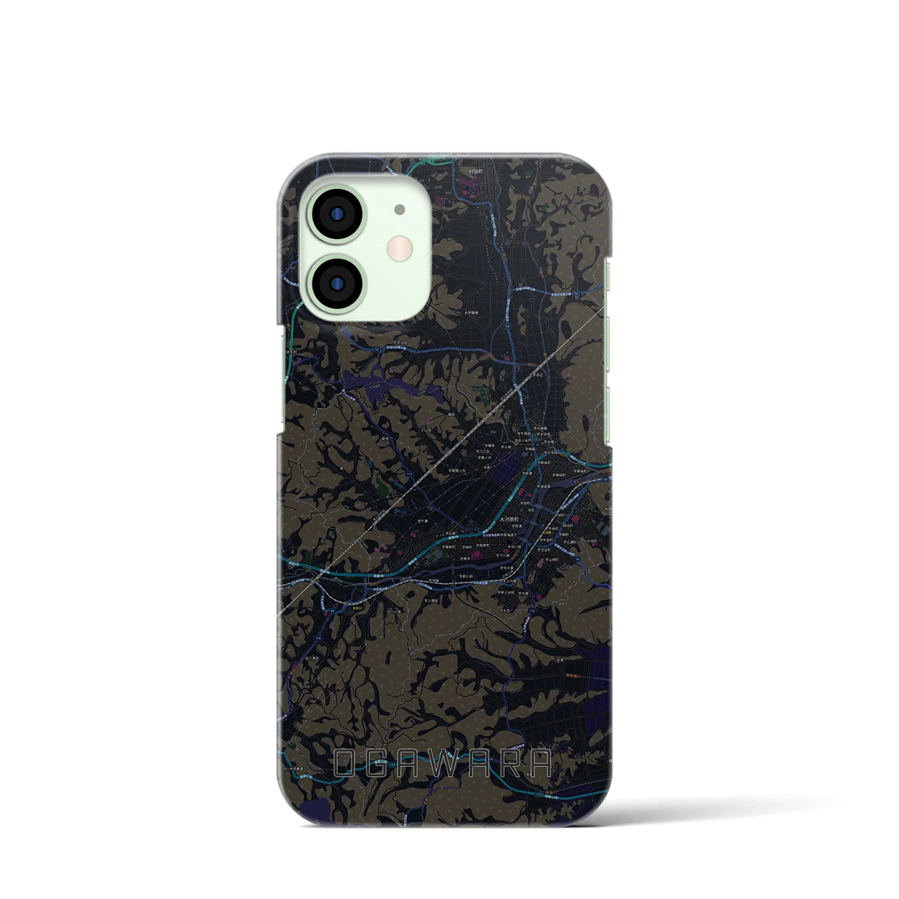 【大河原】地図柄iPhoneケース（バックカバータイプ・ブラック）iPhone 12 mini 用