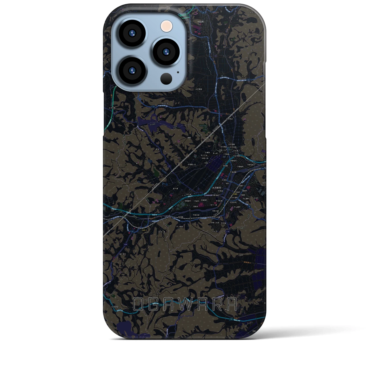 【大河原】地図柄iPhoneケース（バックカバータイプ・ブラック）iPhone 13 Pro Max 用