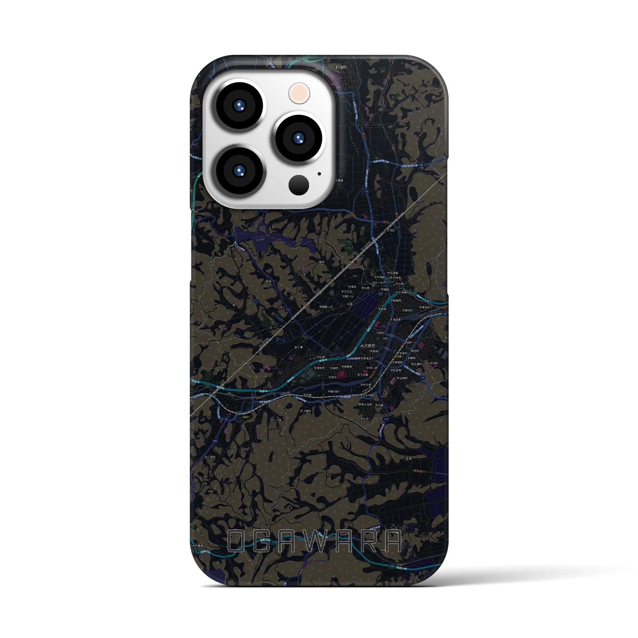 【大河原】地図柄iPhoneケース（バックカバータイプ・ブラック）iPhone 13 Pro 用