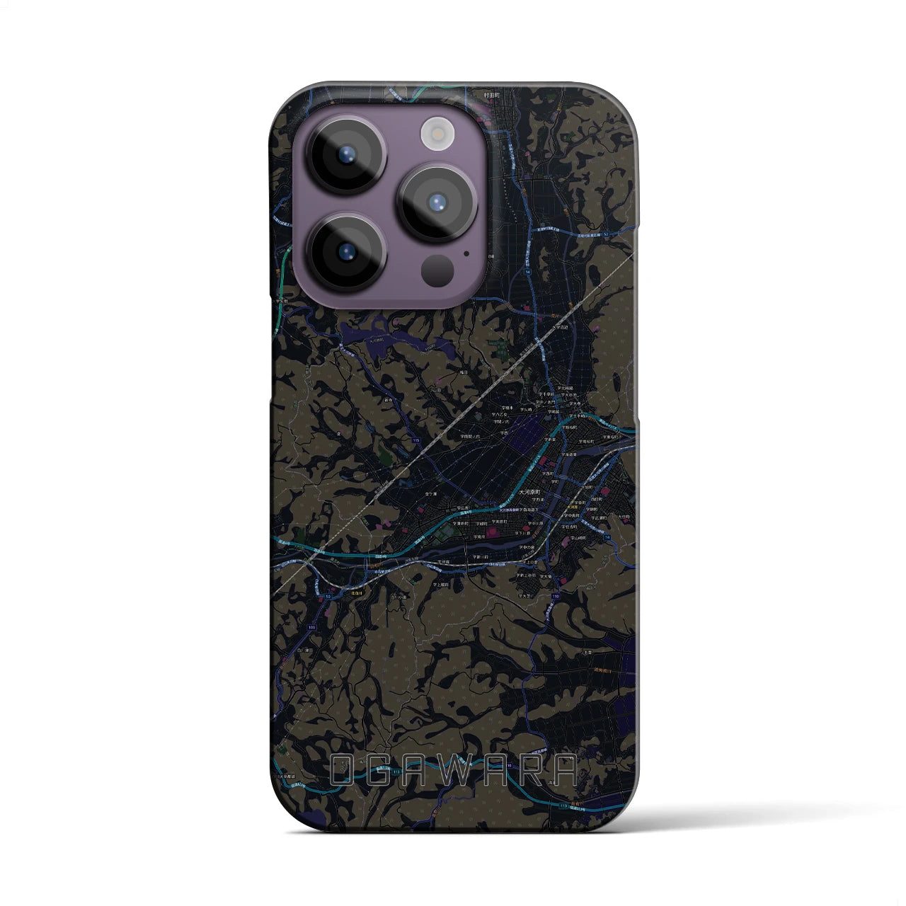 【大河原】地図柄iPhoneケース（バックカバータイプ・ブラック）iPhone 14 Pro 用
