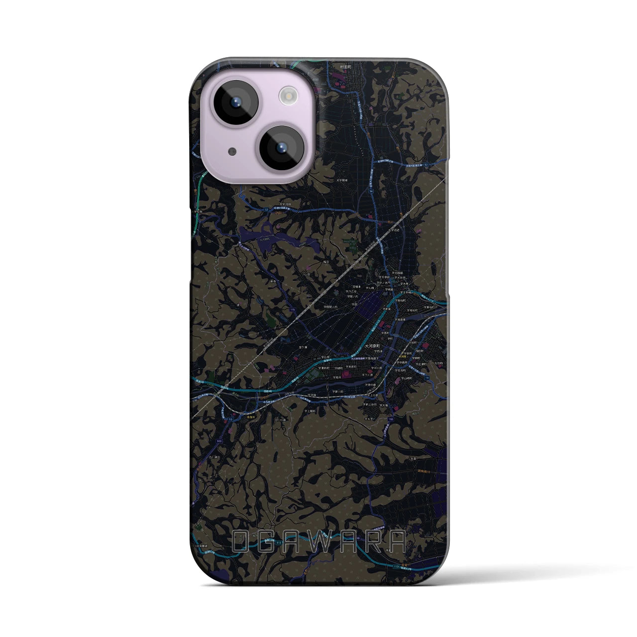 【大河原】地図柄iPhoneケース（バックカバータイプ・ブラック）iPhone 14 用