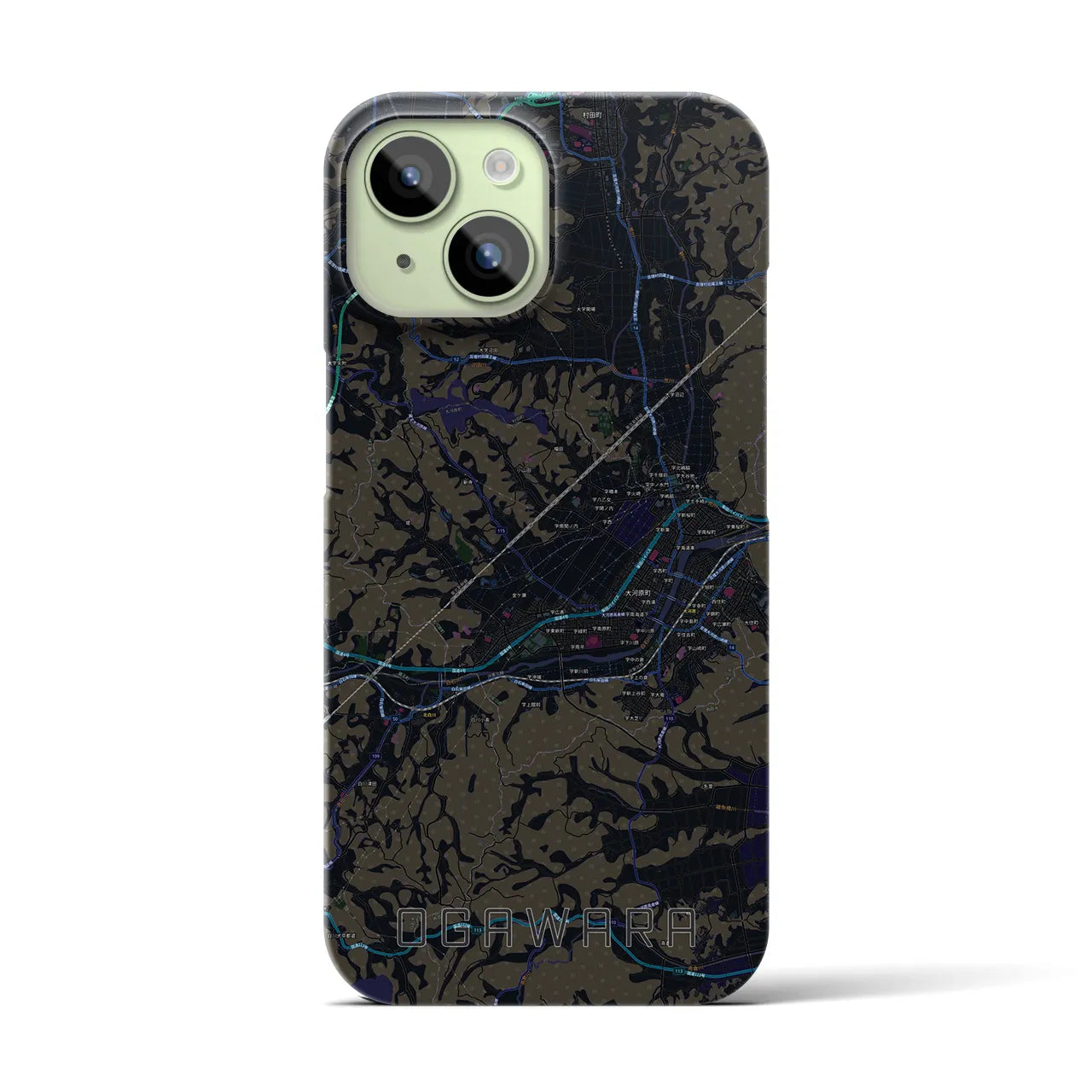 【大河原】地図柄iPhoneケース（バックカバータイプ・ブラック）iPhone 15 用