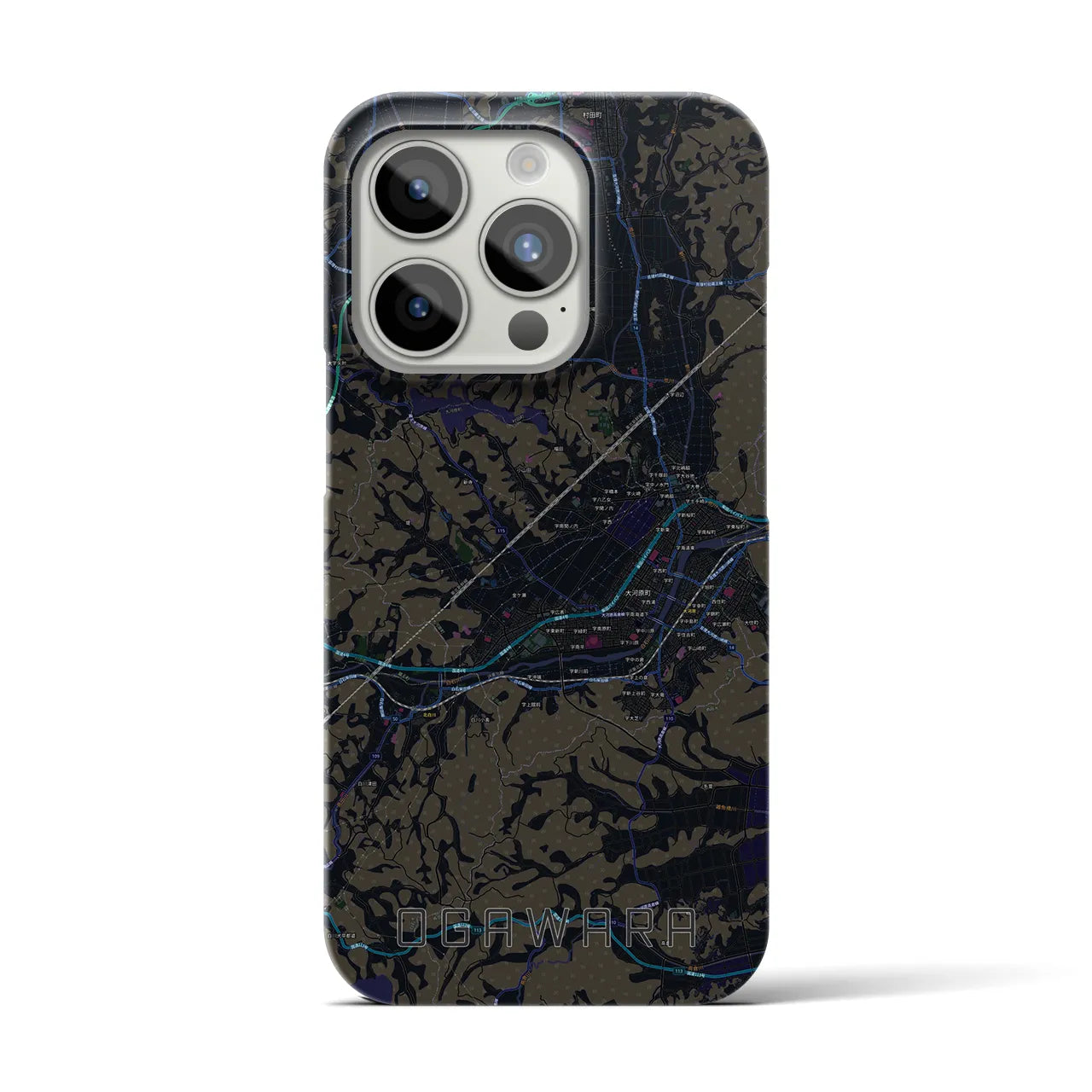 【大河原】地図柄iPhoneケース（バックカバータイプ・ブラック）iPhone 15 Pro 用