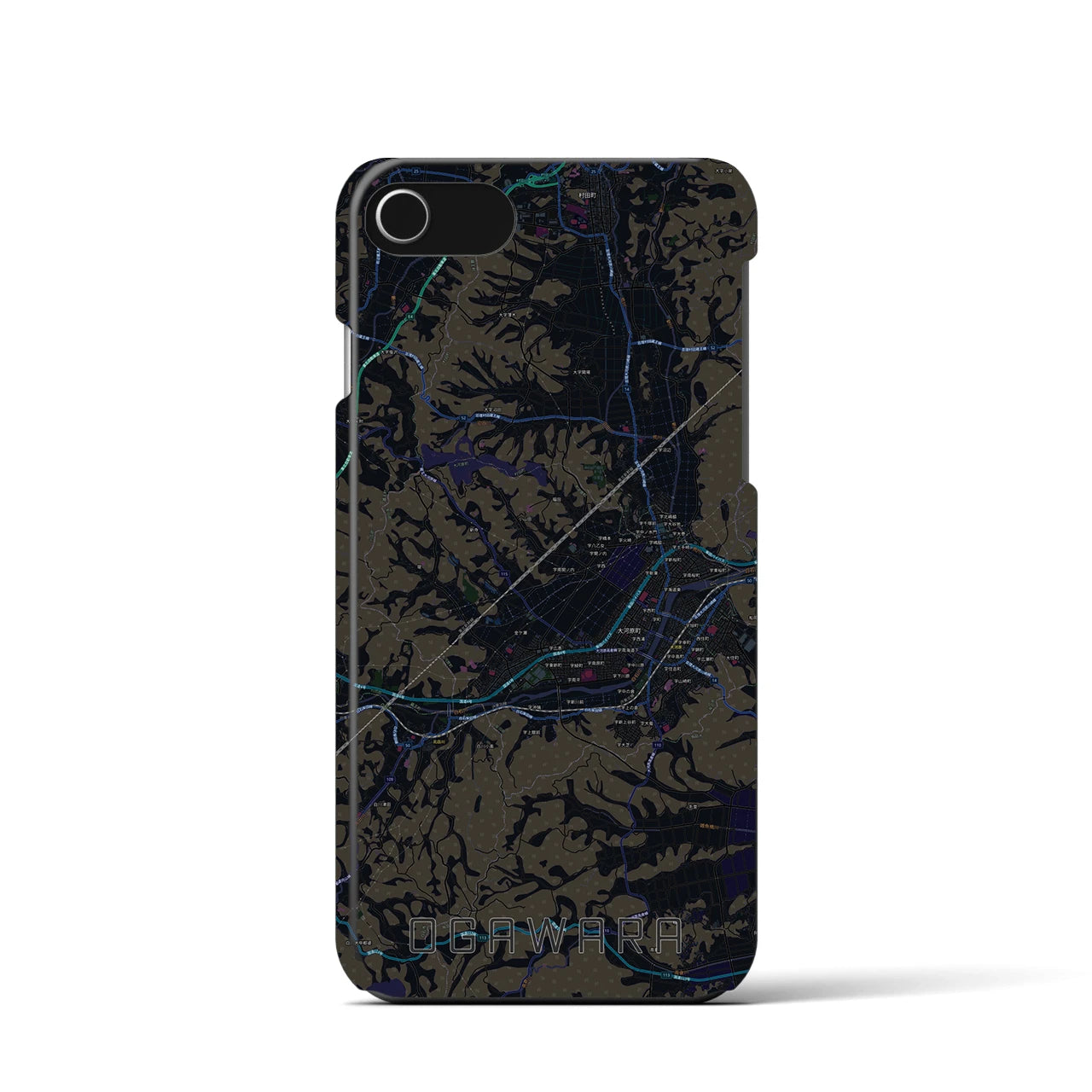 【大河原】地図柄iPhoneケース（バックカバータイプ・ブラック）iPhone SE（第3 / 第2世代） / 8 / 7 / 6s / 6 用