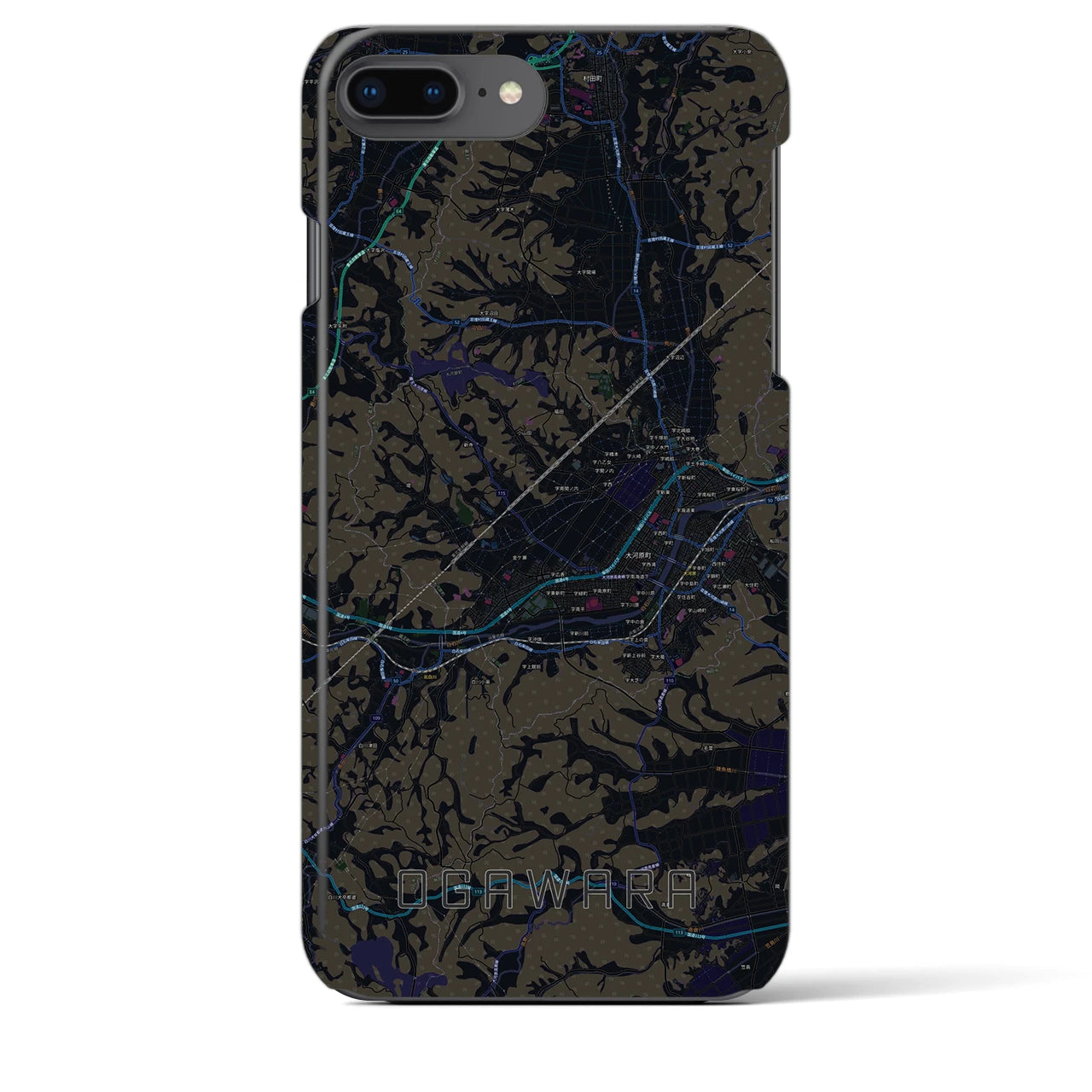 【大河原】地図柄iPhoneケース（バックカバータイプ・ブラック）iPhone 8Plus /7Plus / 6sPlus / 6Plus 用