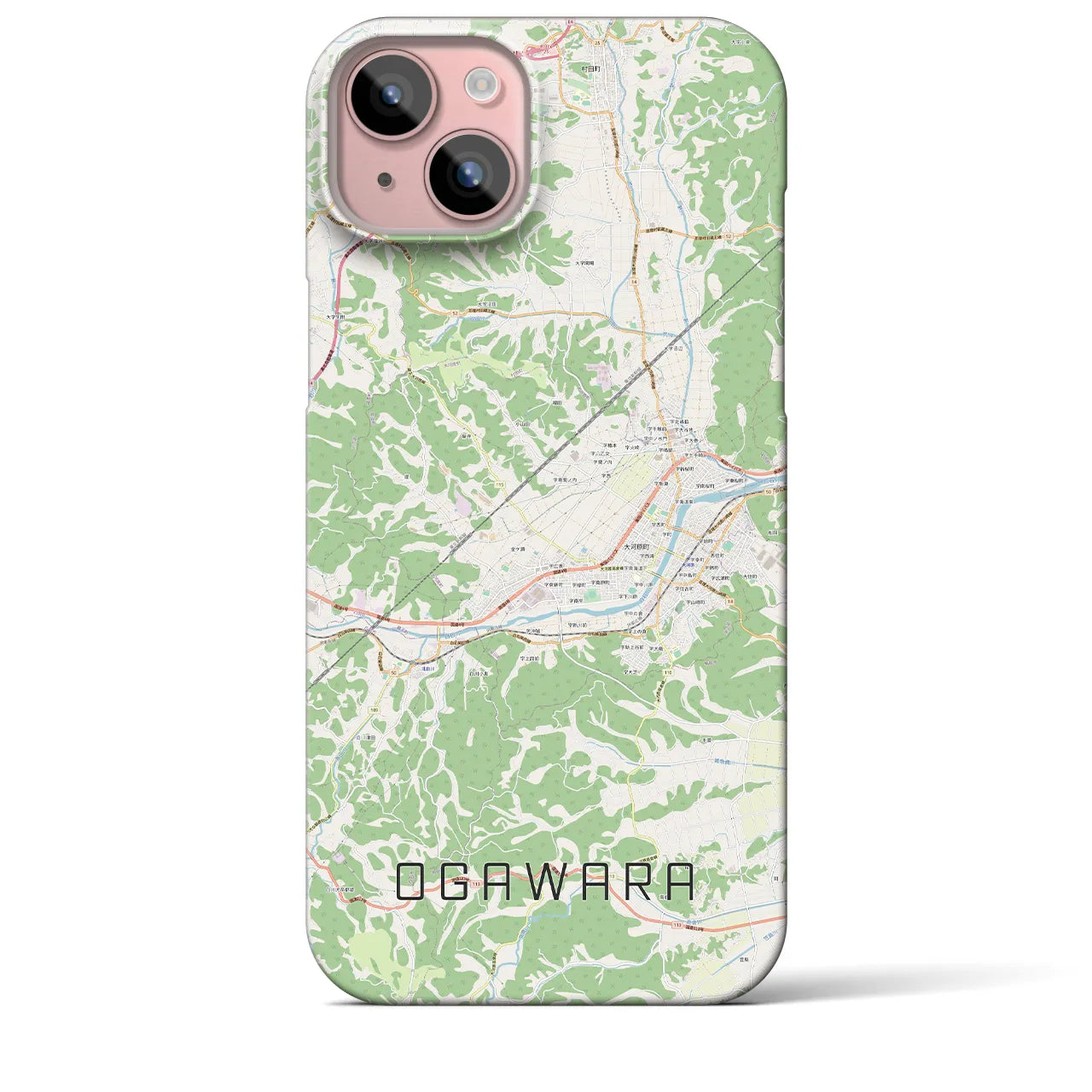 【大河原】地図柄iPhoneケース（バックカバータイプ・ナチュラル）iPhone 15 Plus 用