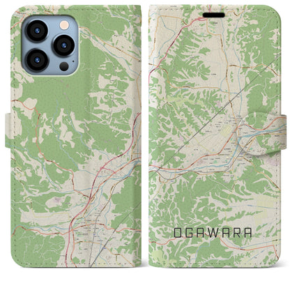 【大河原（宮城県）】地図柄iPhoneケース（手帳タイプ）ナチュラル・iPhone 13 Pro Max 用