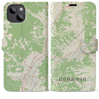 【大河原（宮城県）】地図柄iPhoneケース（手帳タイプ）ナチュラル・iPhone 14 Plus 用