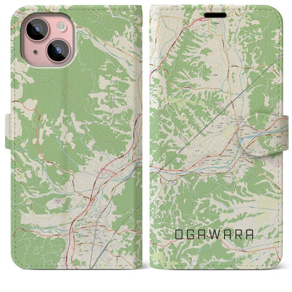 【大河原（宮城県）】地図柄iPhoneケース（手帳タイプ）ナチュラル・iPhone 15 Plus 用