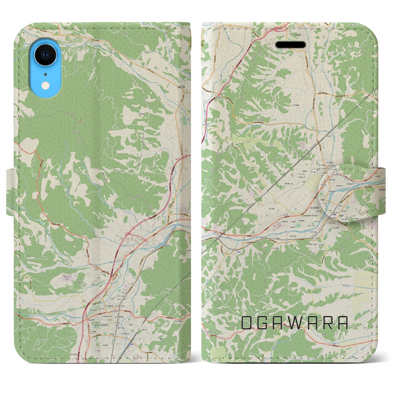 【大河原】地図柄iPhoneケース（手帳両面タイプ・ナチュラル）iPhone XR 用