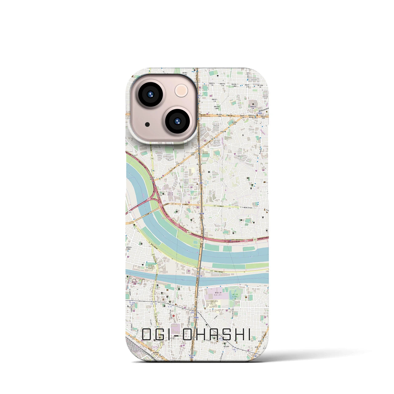 【扇大橋】地図柄iPhoneケース（バックカバータイプ・ナチュラル）iPhone 13 mini 用