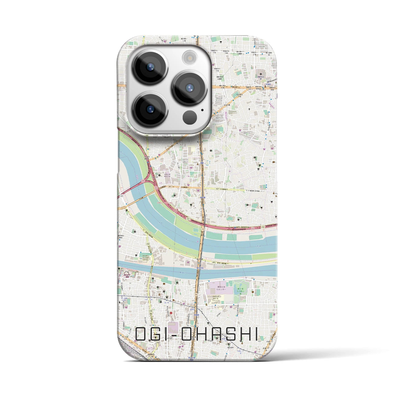 【扇大橋】地図柄iPhoneケース（バックカバータイプ・ナチュラル）iPhone 14 Pro 用
