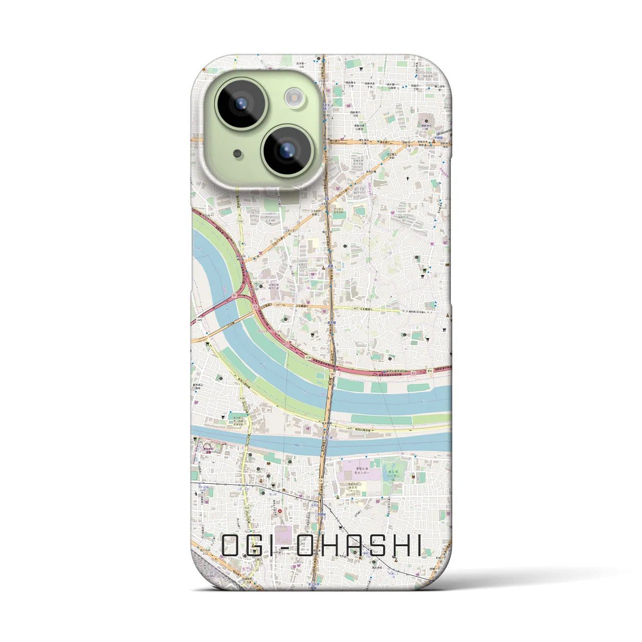 【扇大橋】地図柄iPhoneケース（バックカバータイプ・ナチュラル）iPhone 15 用
