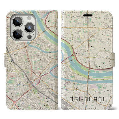 【扇大橋（東京都）】地図柄iPhoneケース（手帳タイプ）ナチュラル・iPhone 15 Pro 用