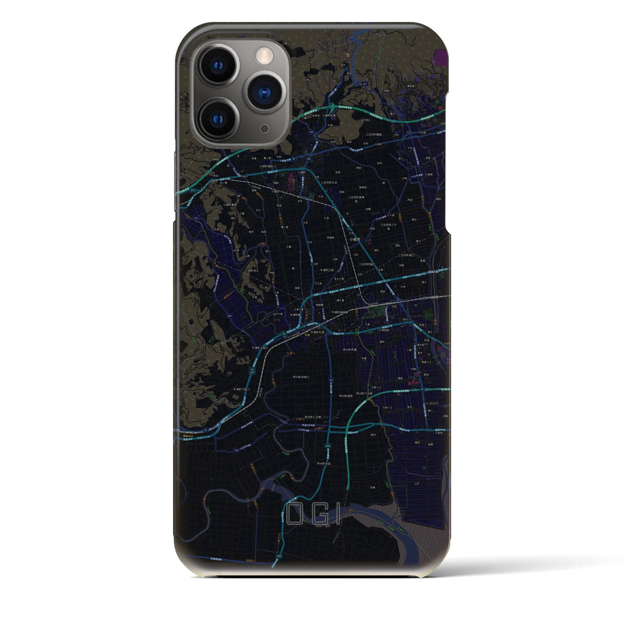 【小城】地図柄iPhoneケース（バックカバータイプ・ブラック）iPhone 11 Pro Max 用