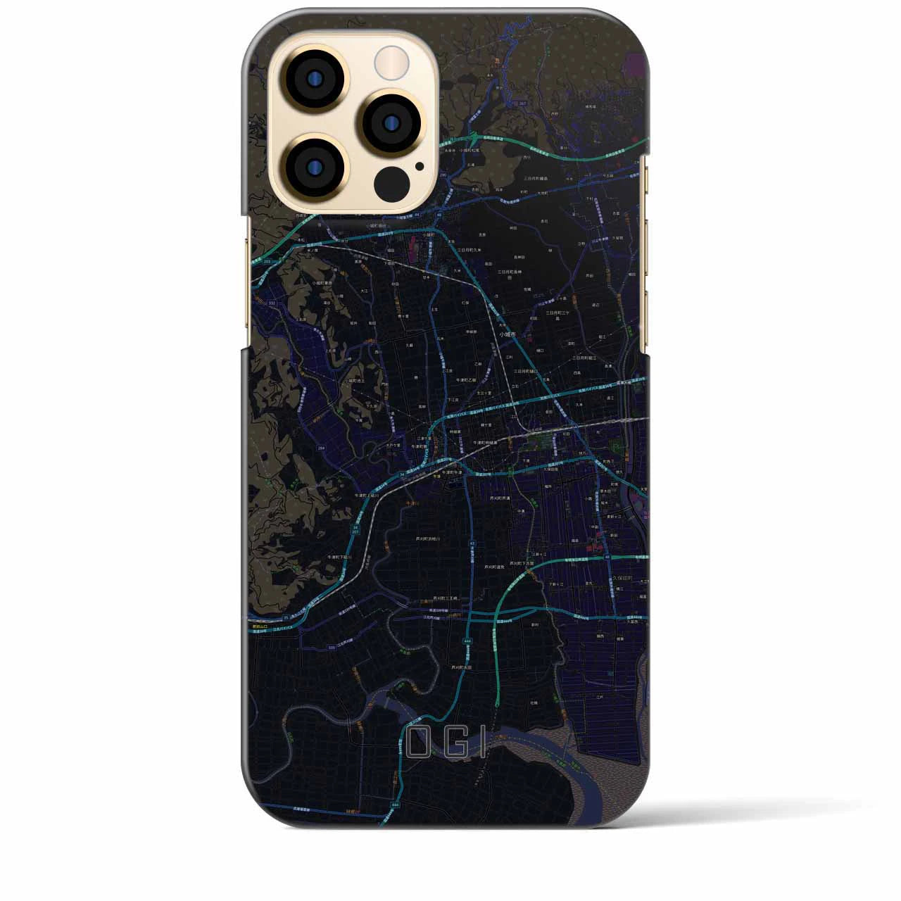 【小城】地図柄iPhoneケース（バックカバータイプ・ブラック）iPhone 12 Pro Max 用