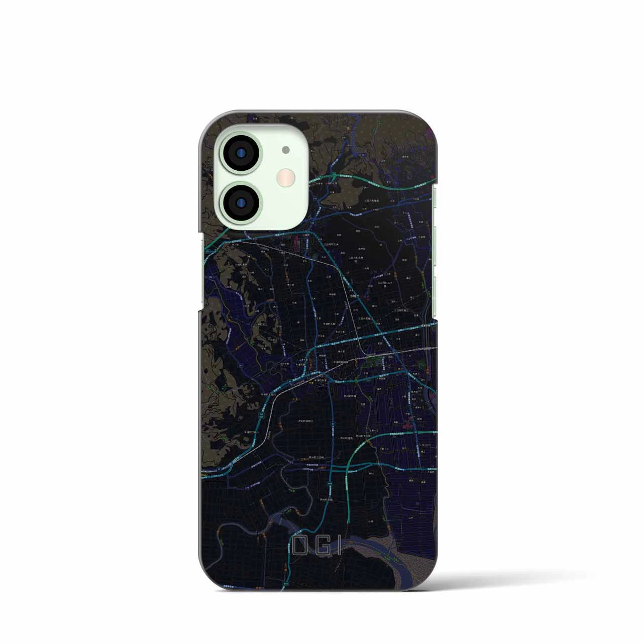 【小城】地図柄iPhoneケース（バックカバータイプ・ブラック）iPhone 12 mini 用