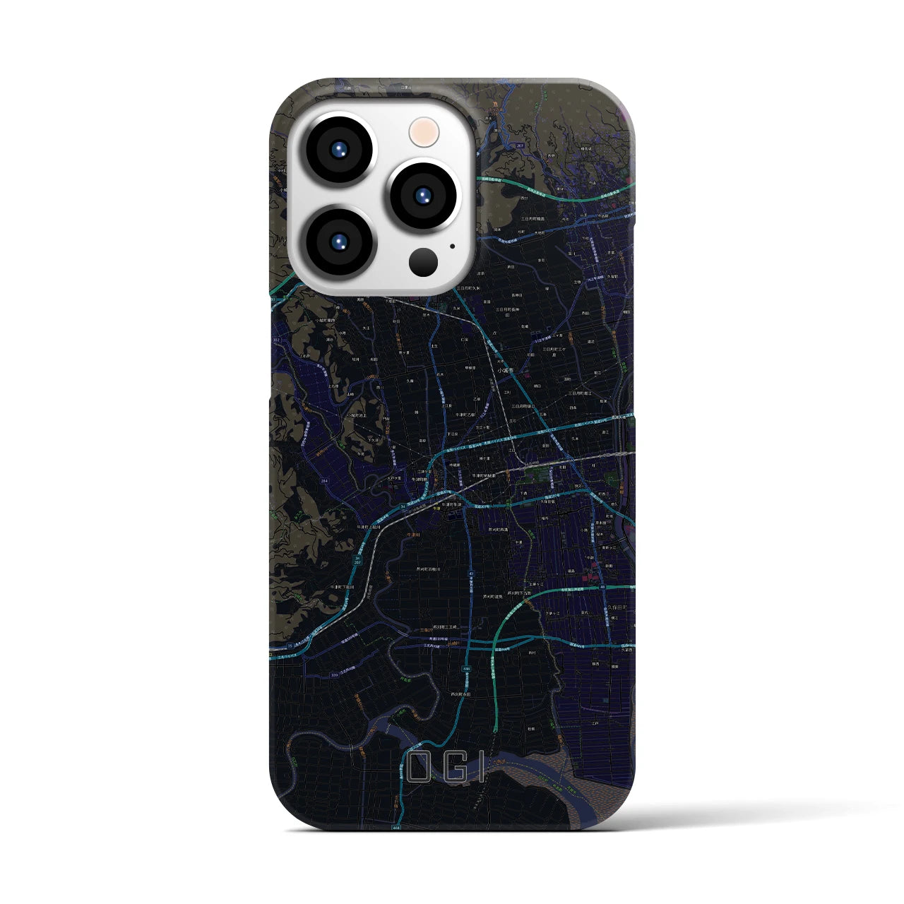 【小城】地図柄iPhoneケース（バックカバータイプ・ブラック）iPhone 13 Pro 用