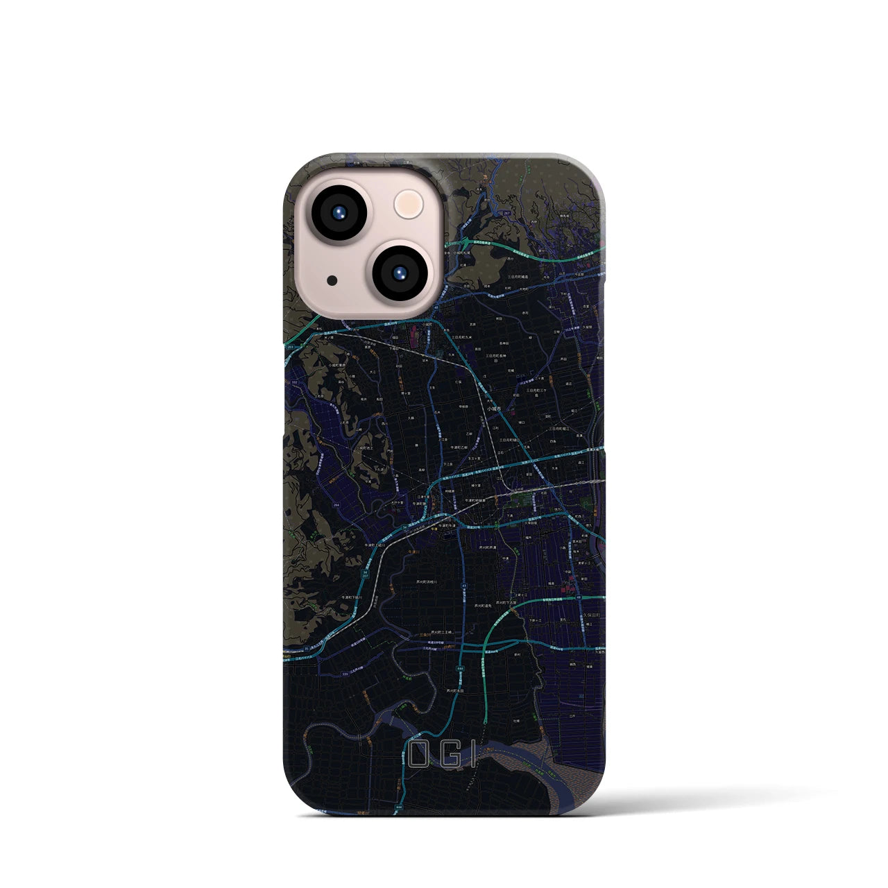 【小城】地図柄iPhoneケース（バックカバータイプ・ブラック）iPhone 13 mini 用