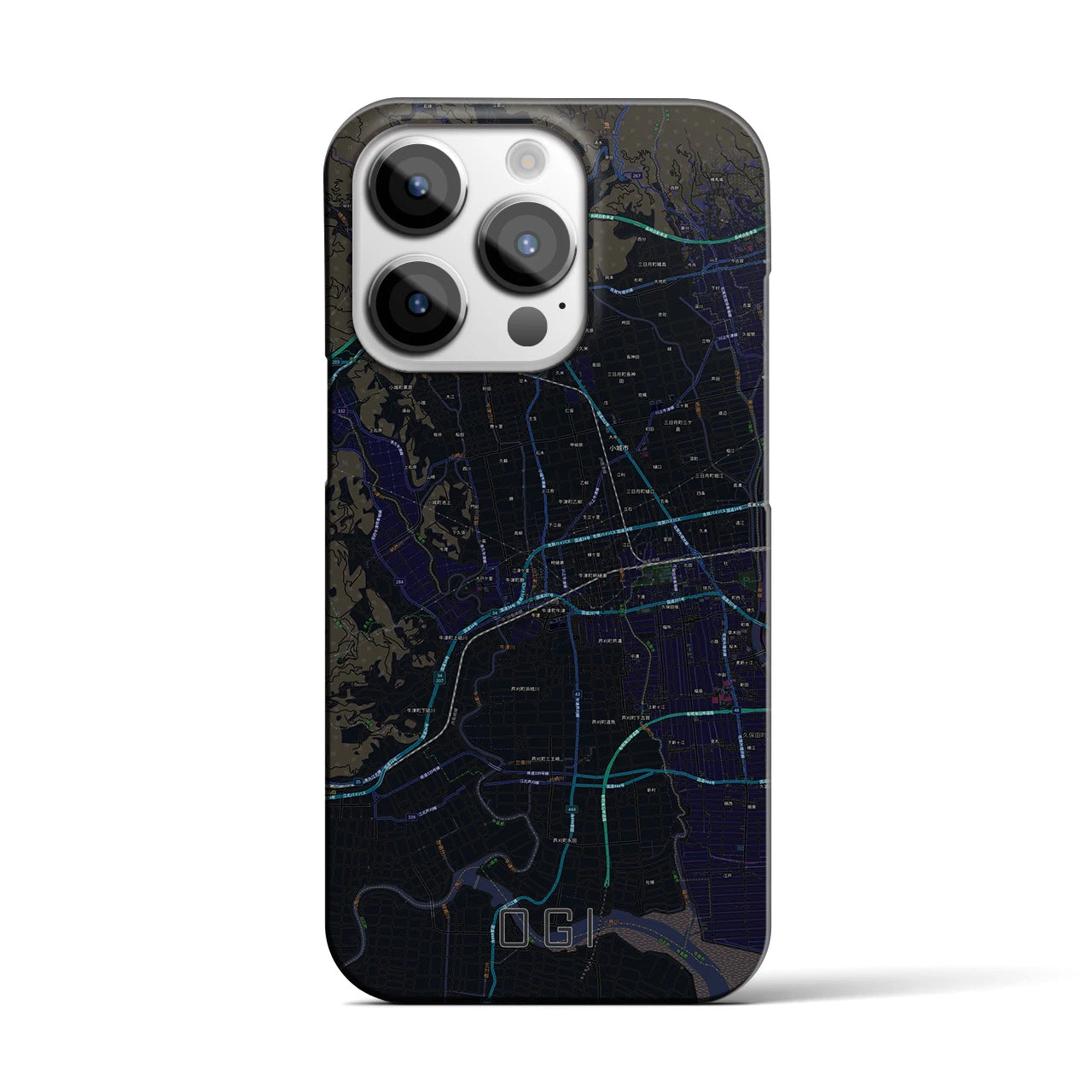 【小城】地図柄iPhoneケース（バックカバータイプ・ブラック）iPhone 14 Pro 用