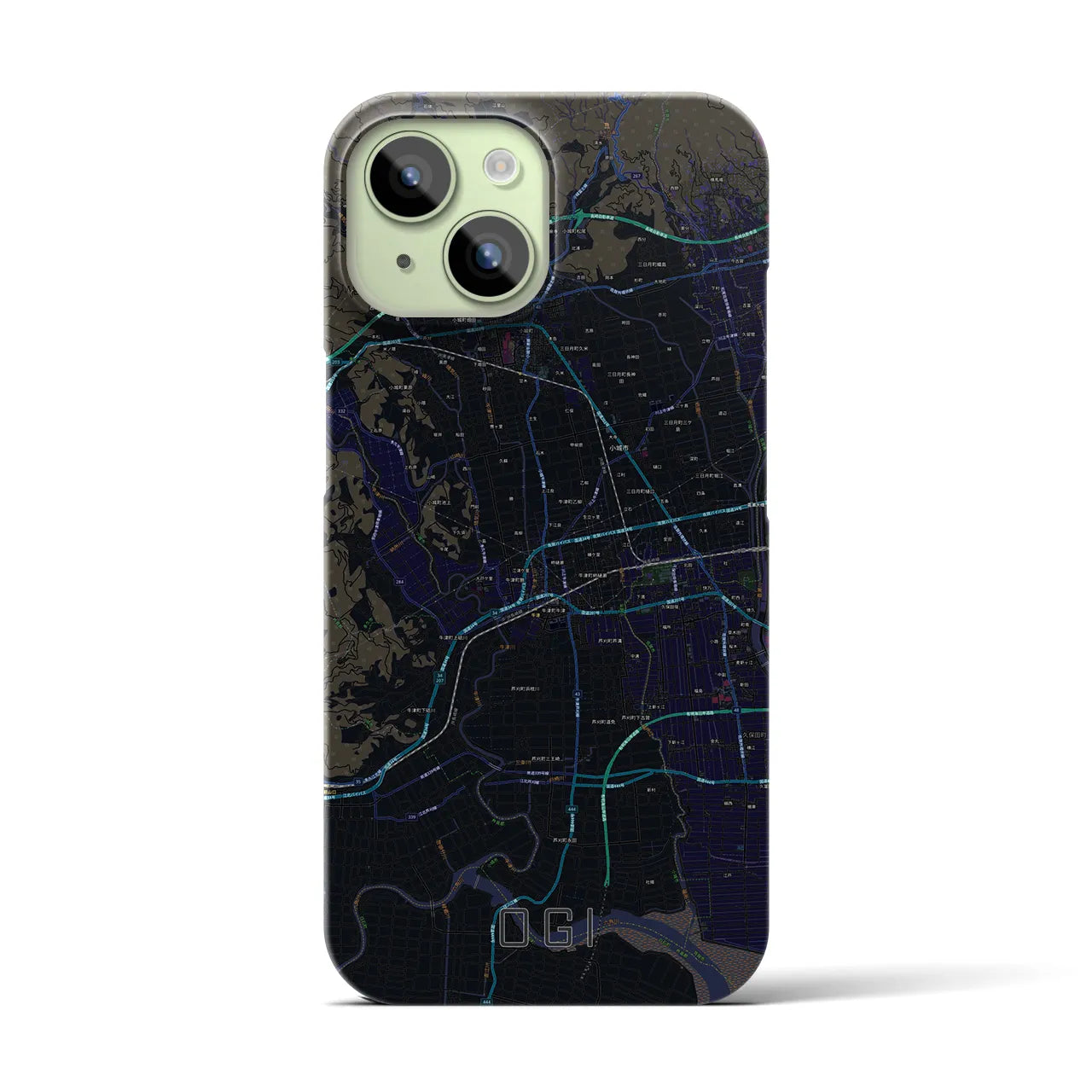 【小城】地図柄iPhoneケース（バックカバータイプ・ブラック）iPhone 15 用