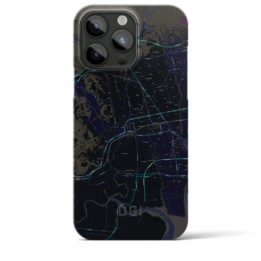 【小城】地図柄iPhoneケース（バックカバータイプ・ブラック）iPhone 15 Pro Max 用