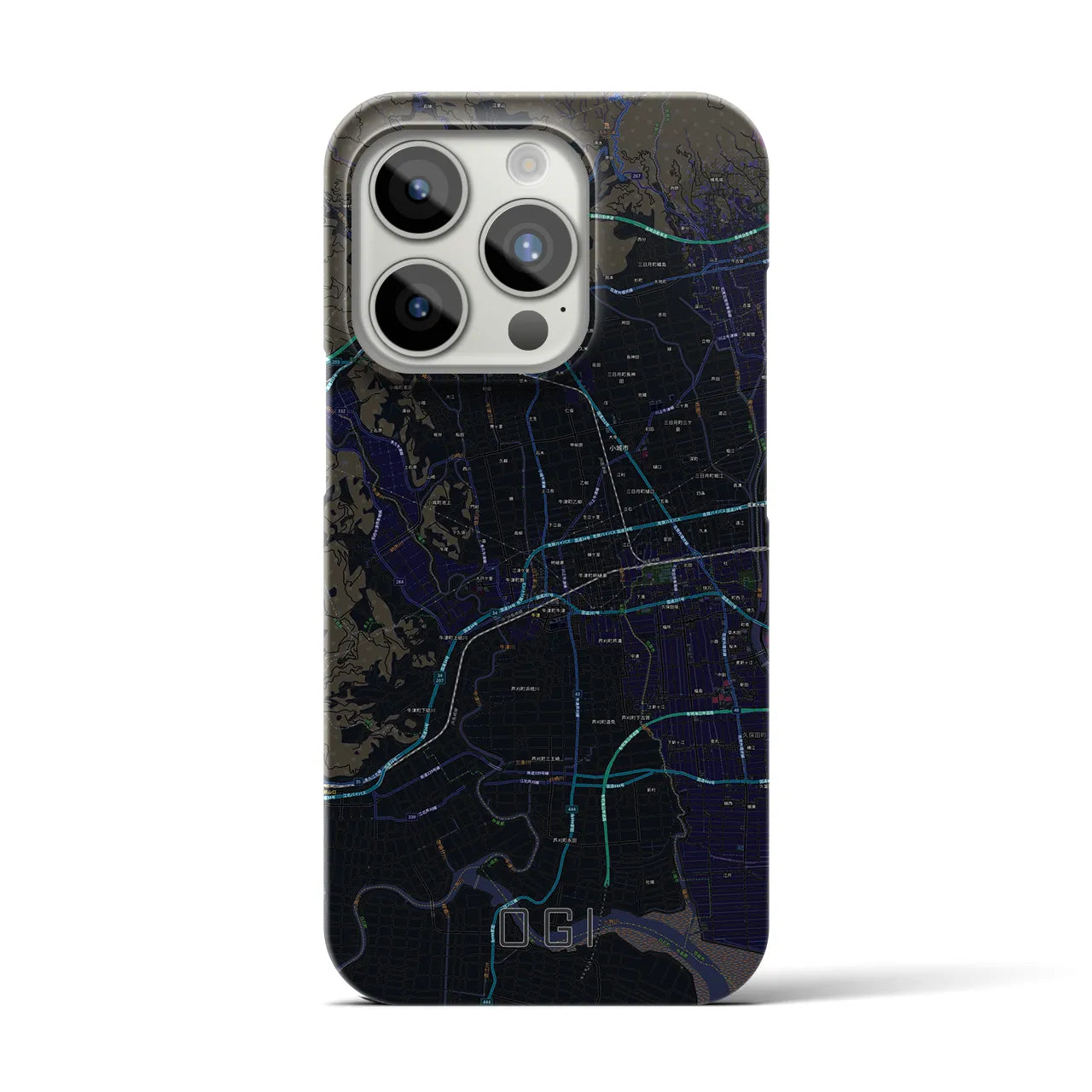 【小城】地図柄iPhoneケース（バックカバータイプ・ブラック）iPhone 15 Pro 用