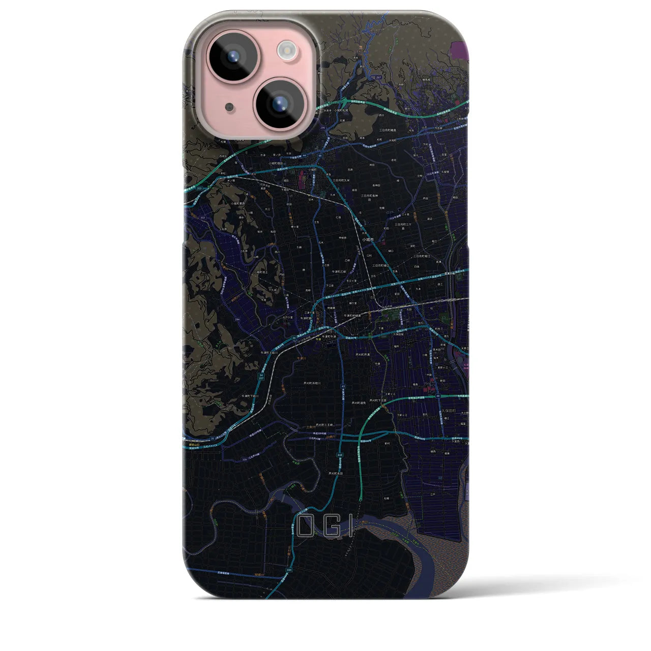 【小城】地図柄iPhoneケース（バックカバータイプ・ブラック）iPhone 15 Plus 用