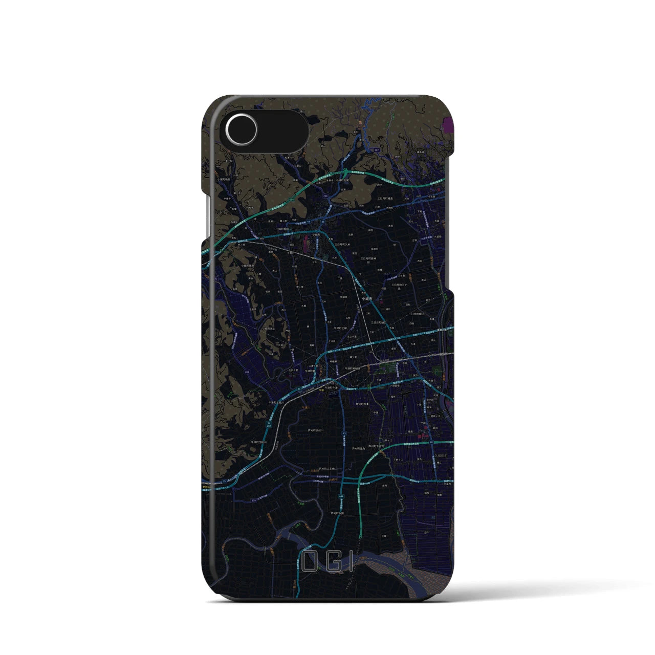 【小城】地図柄iPhoneケース（バックカバータイプ・ブラック）iPhone SE（第3 / 第2世代） / 8 / 7 / 6s / 6 用