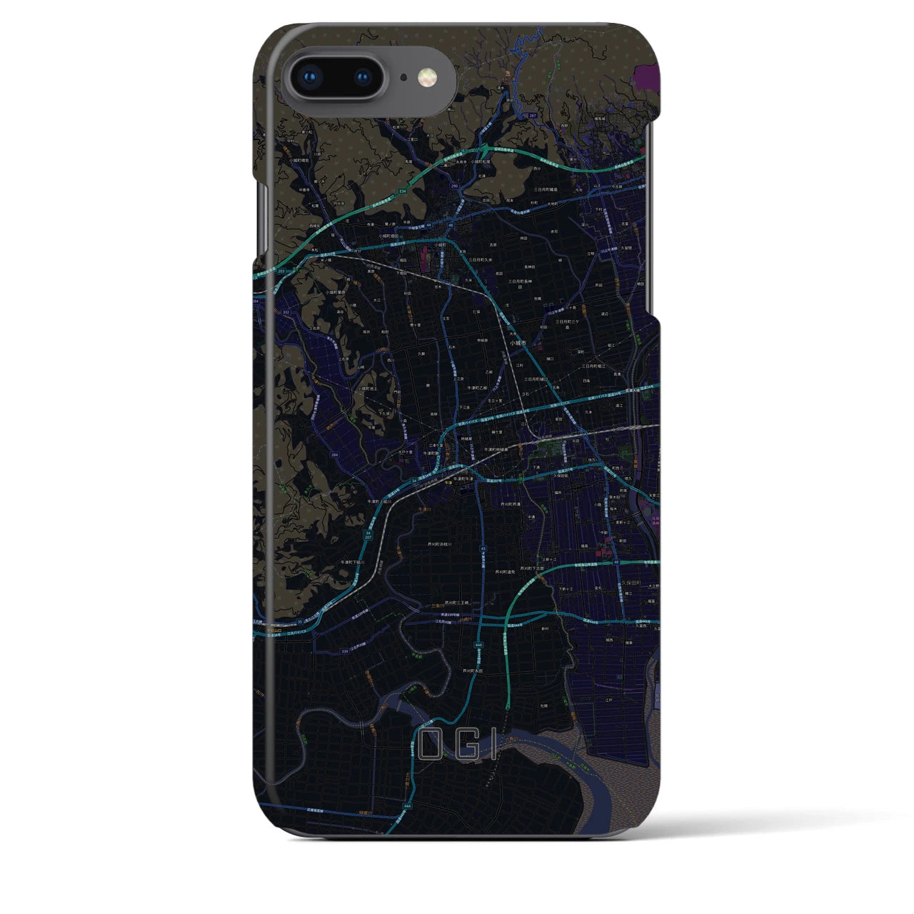 【小城】地図柄iPhoneケース（バックカバータイプ・ブラック）iPhone 8Plus /7Plus / 6sPlus / 6Plus 用