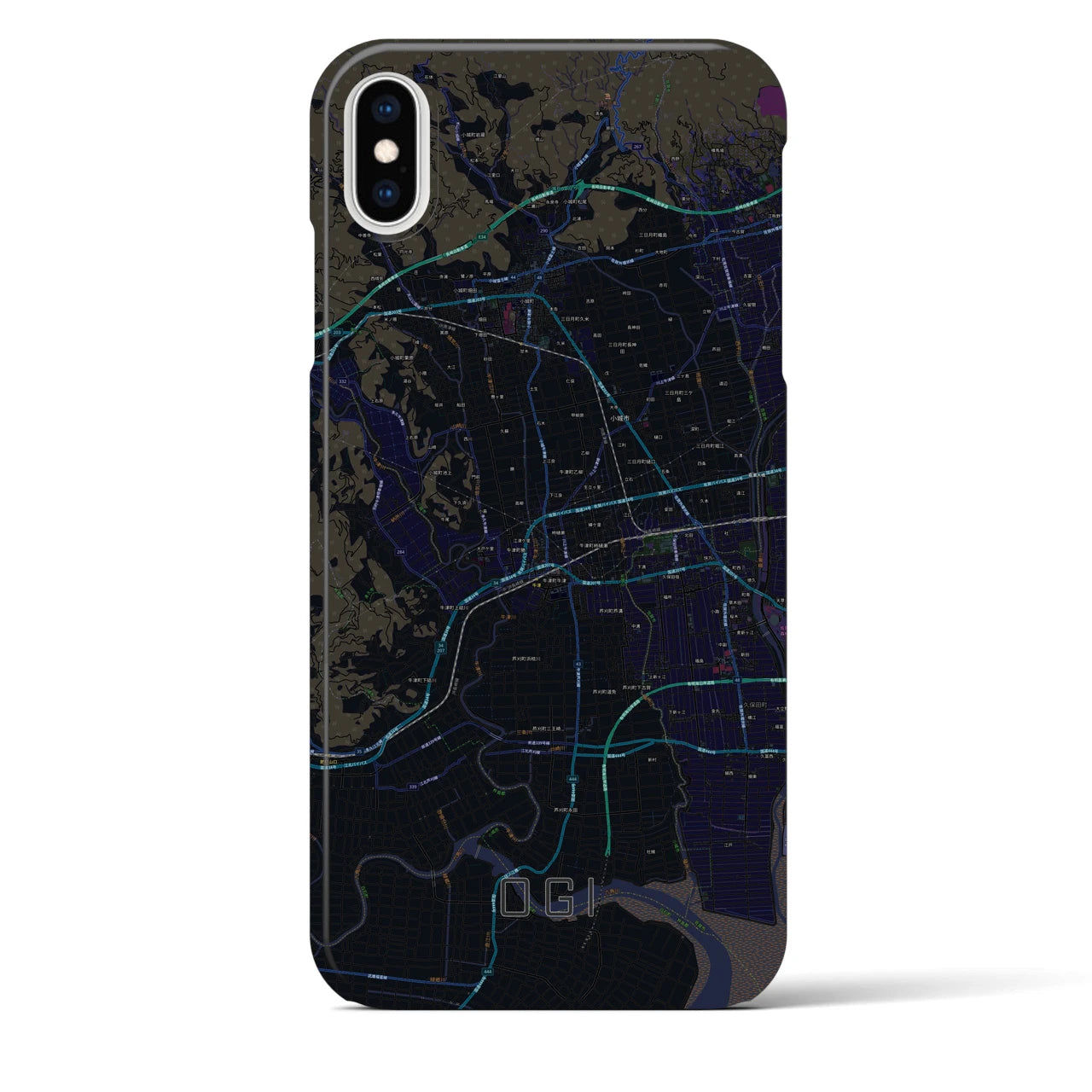 【小城】地図柄iPhoneケース（バックカバータイプ・ブラック）iPhone XS Max 用