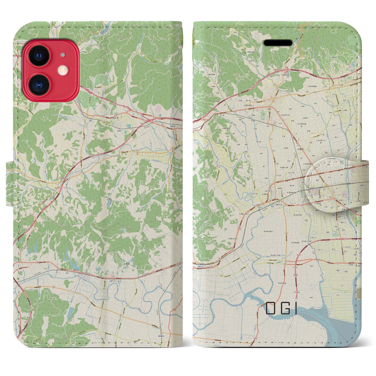 【小城】地図柄iPhoneケース（手帳両面タイプ・ナチュラル）iPhone 11 用