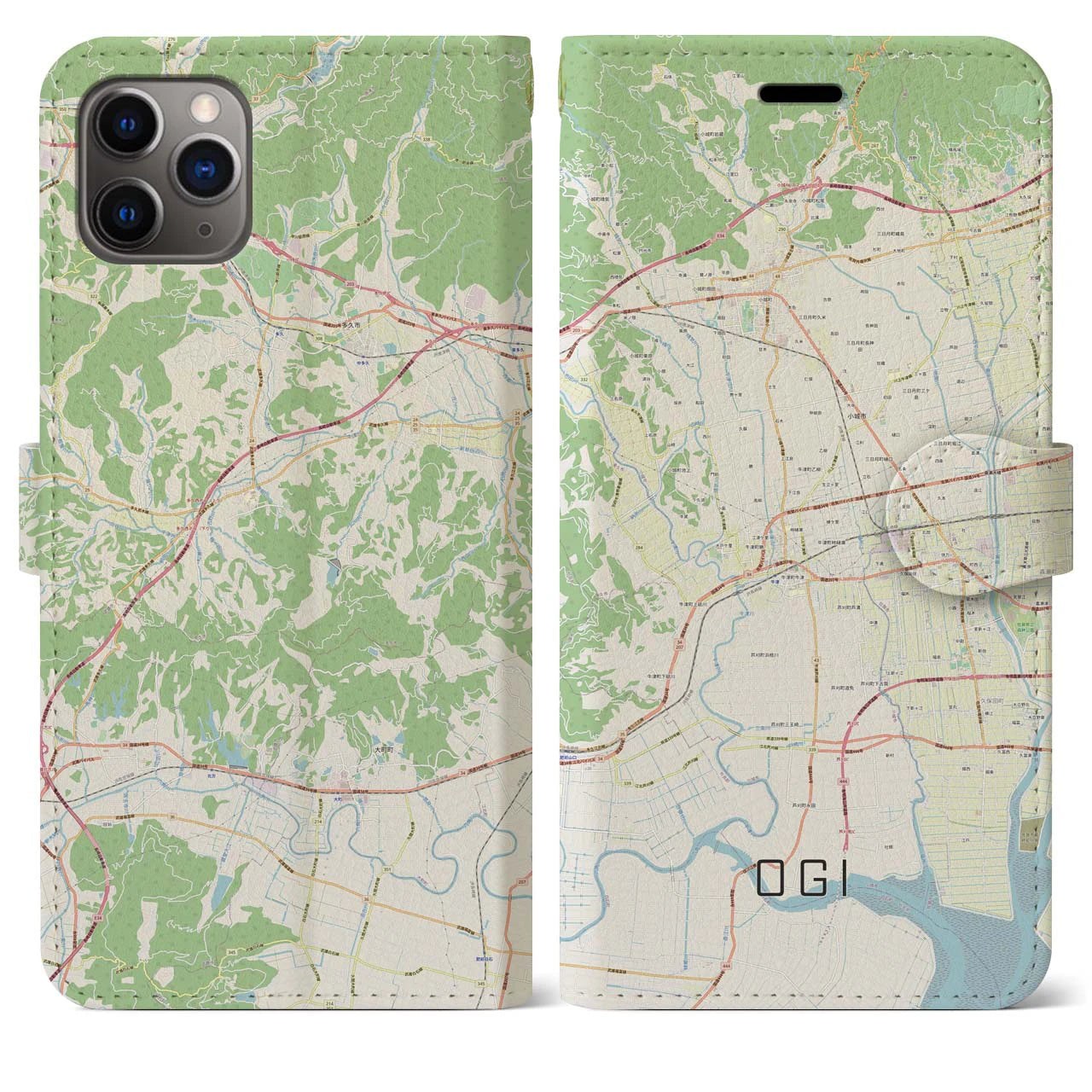 【小城】地図柄iPhoneケース（手帳両面タイプ・ナチュラル）iPhone 11 Pro Max 用