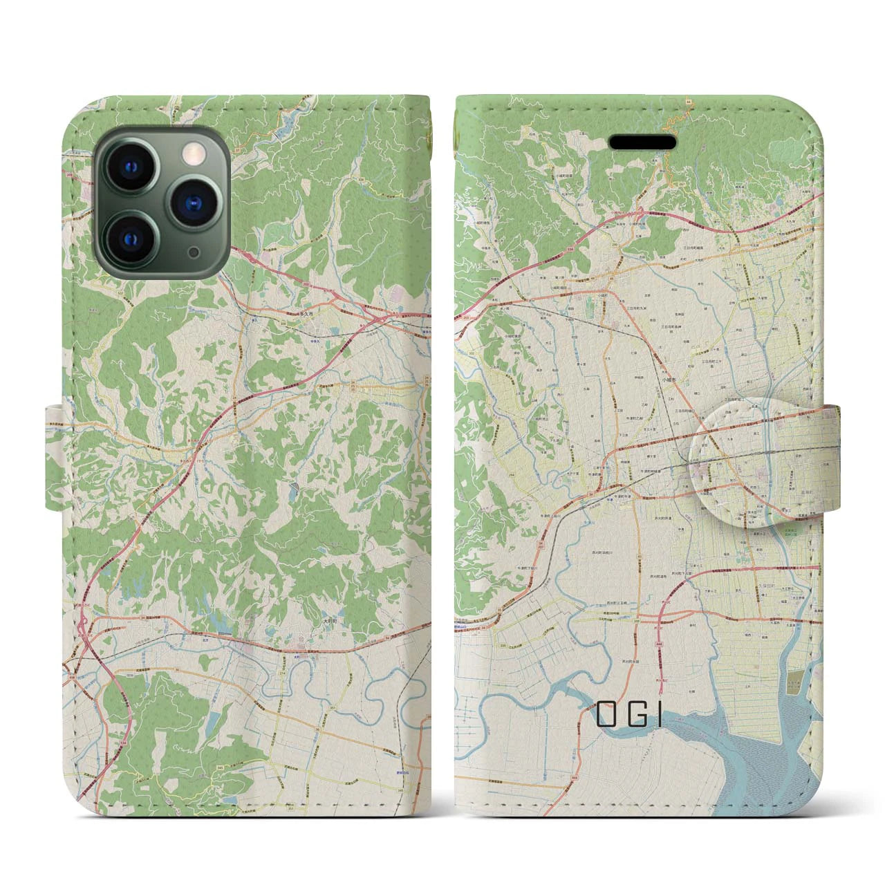 【小城】地図柄iPhoneケース（手帳両面タイプ・ナチュラル）iPhone 11 Pro 用