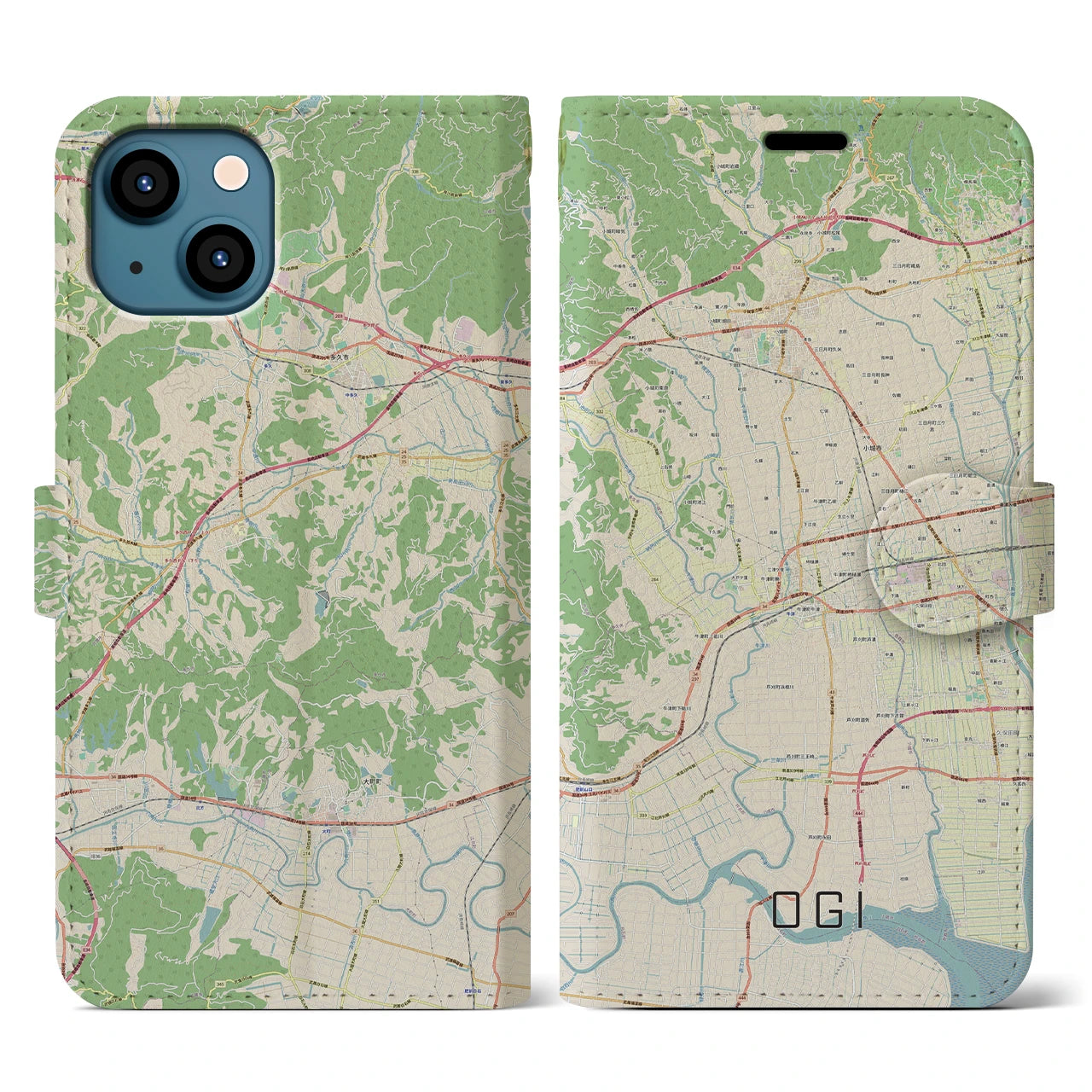 【小城】地図柄iPhoneケース（手帳両面タイプ・ナチュラル）iPhone 13 用