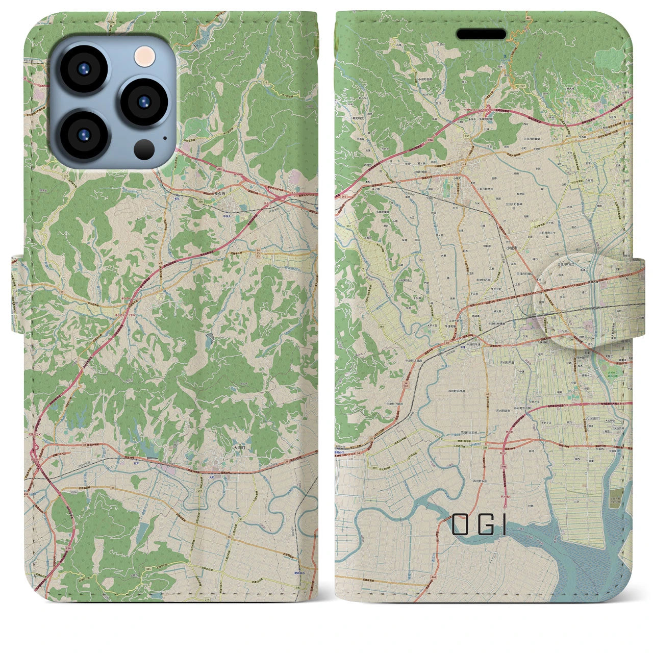 【小城】地図柄iPhoneケース（手帳両面タイプ・ナチュラル）iPhone 13 Pro Max 用