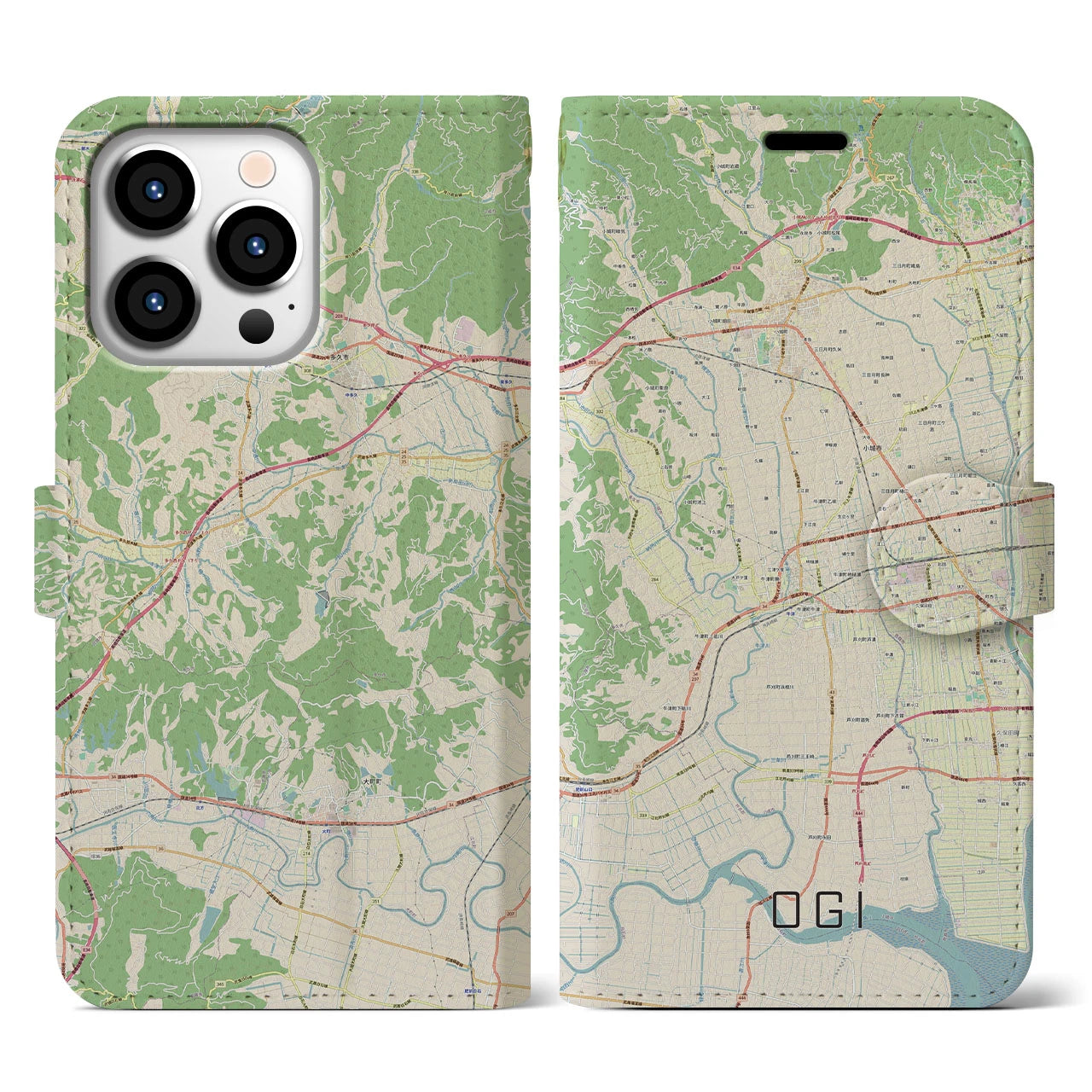 【小城】地図柄iPhoneケース（手帳両面タイプ・ナチュラル）iPhone 13 Pro 用