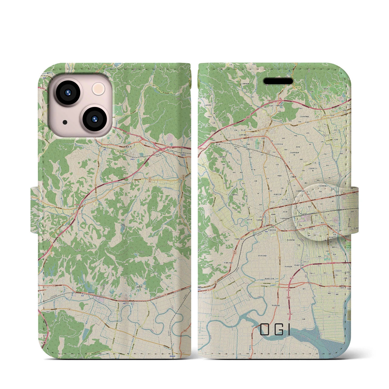 【小城】地図柄iPhoneケース（手帳両面タイプ・ナチュラル）iPhone 13 mini 用