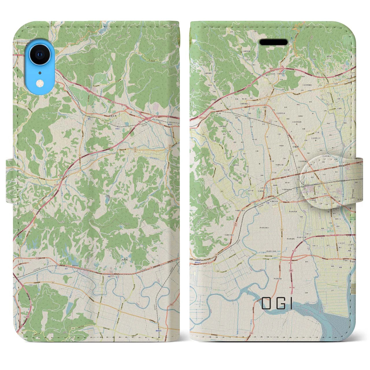 【小城】地図柄iPhoneケース（手帳両面タイプ・ナチュラル）iPhone XR 用