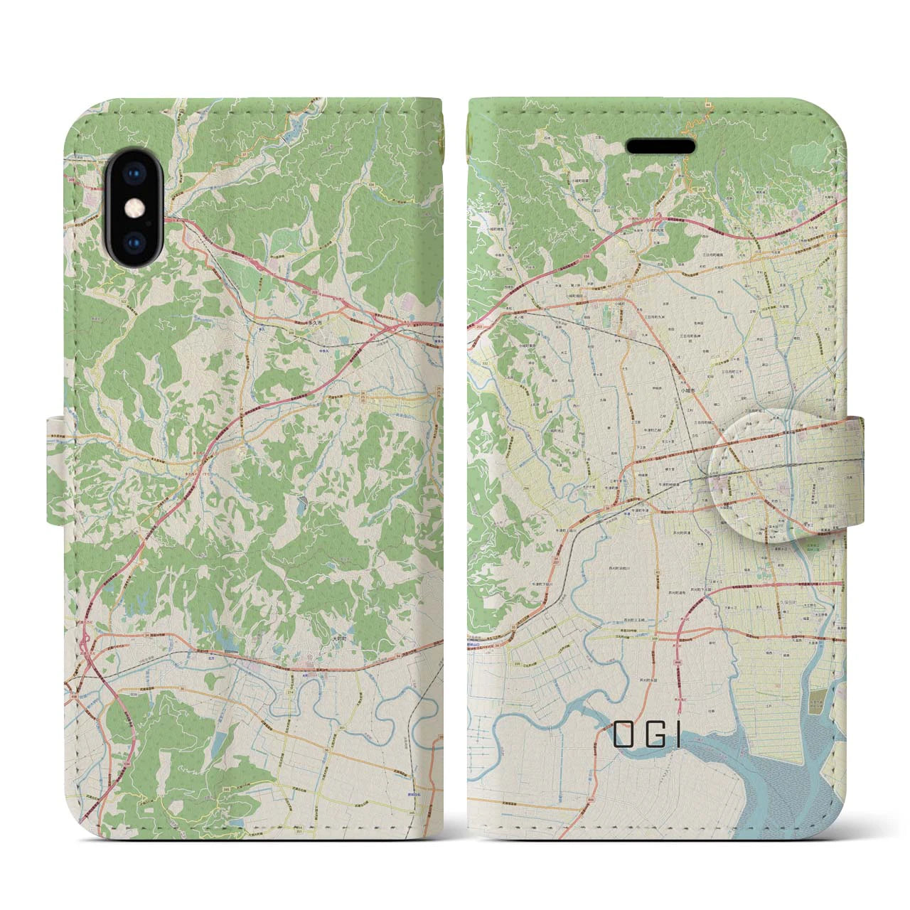 【小城】地図柄iPhoneケース（手帳両面タイプ・ナチュラル）iPhone XS / X 用