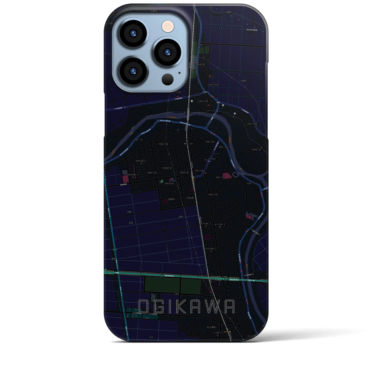 【荻川】地図柄iPhoneケース（バックカバータイプ・ブラック）iPhone 13 Pro Max 用