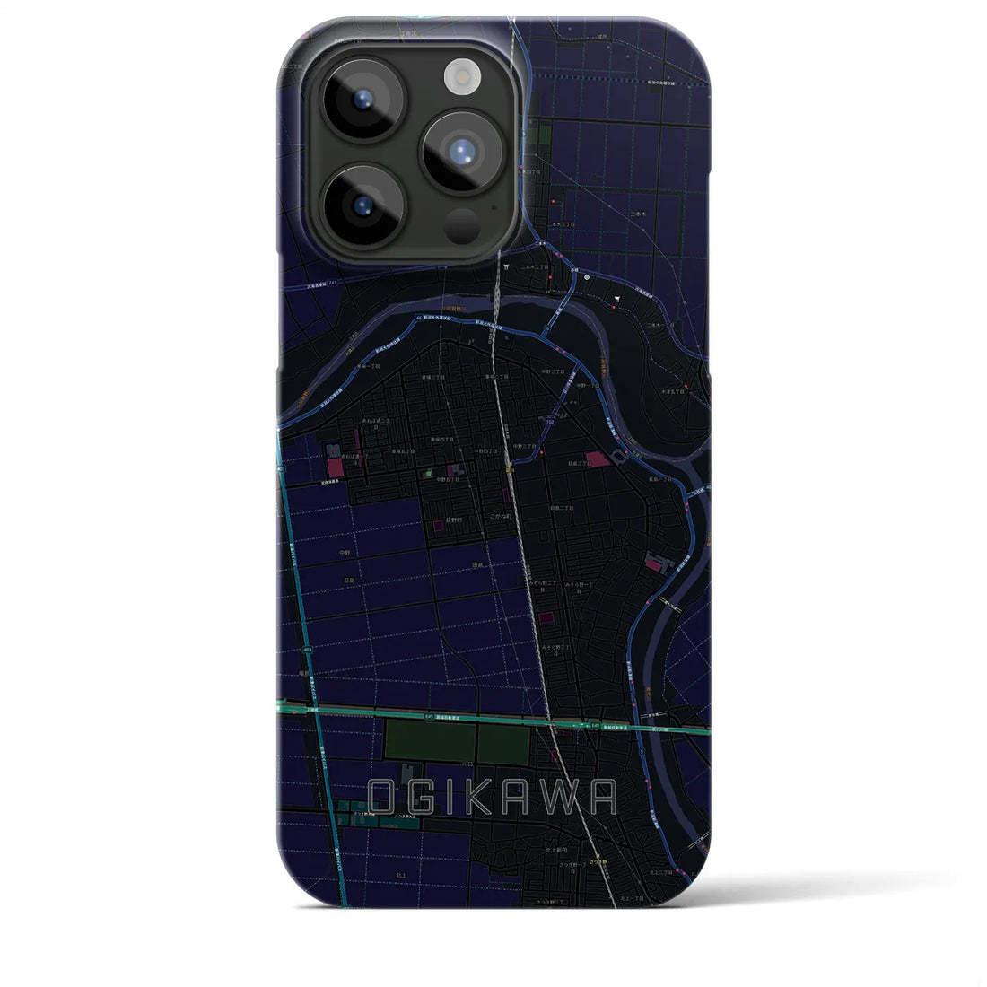 【荻川】地図柄iPhoneケース（バックカバータイプ・ブラック）iPhone 15 Pro Max 用
