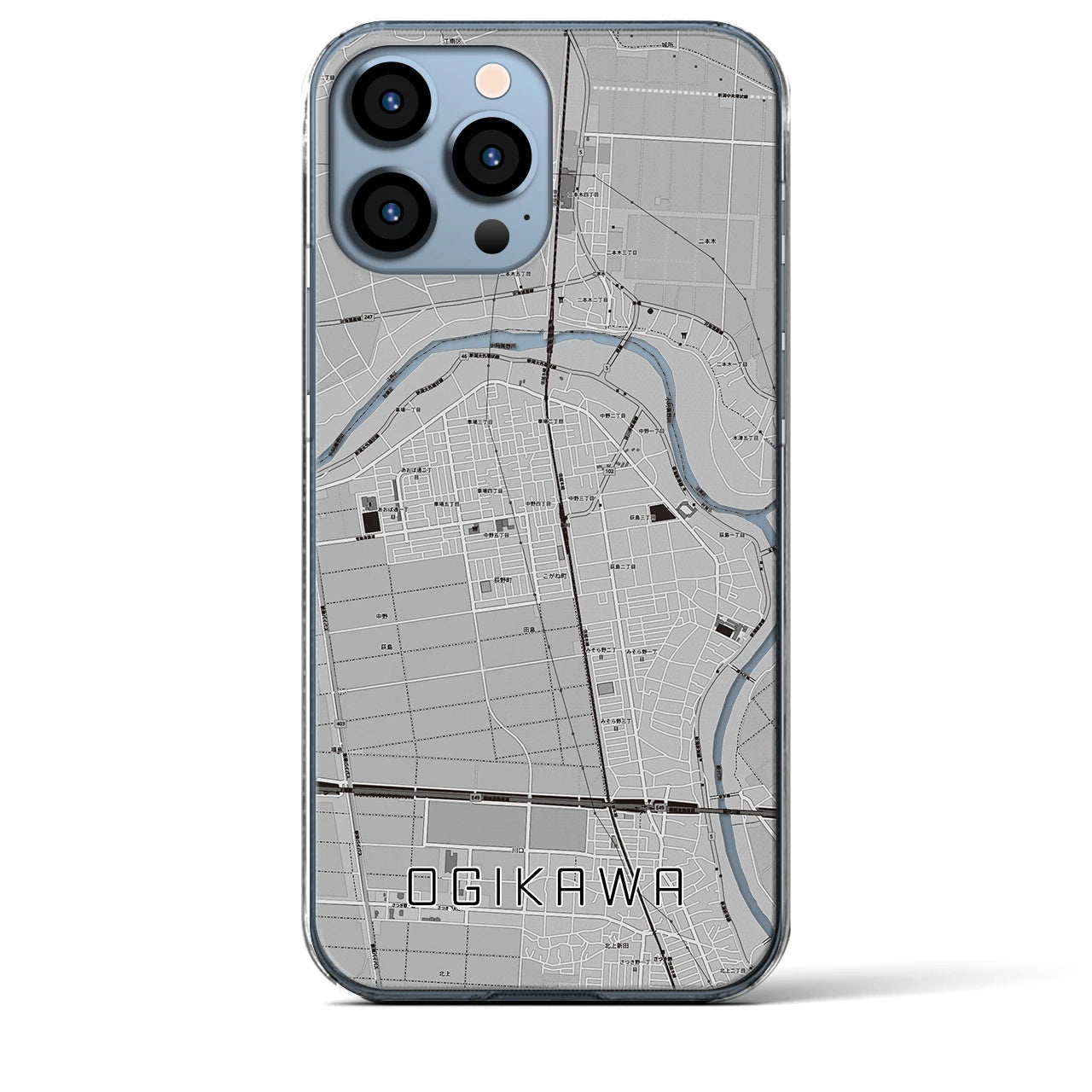 【荻川】地図柄iPhoneケース（クリアタイプ・モノトーン）iPhone 13 Pro Max 用