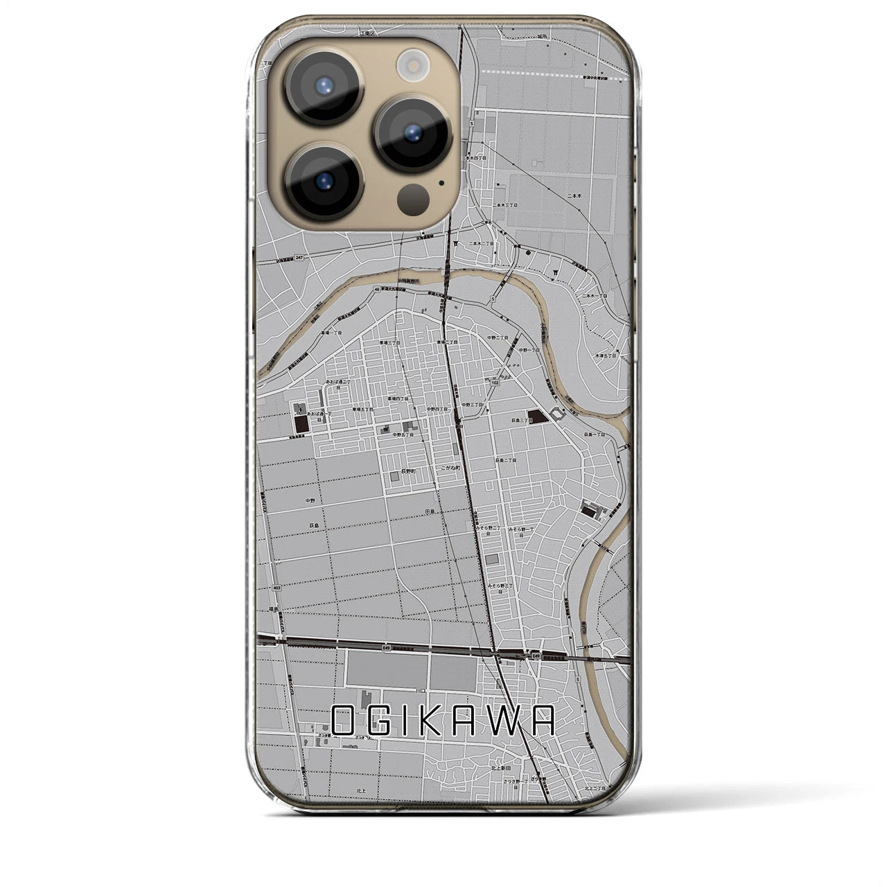【荻川】地図柄iPhoneケース（クリアタイプ・モノトーン）iPhone 14 Pro Max 用