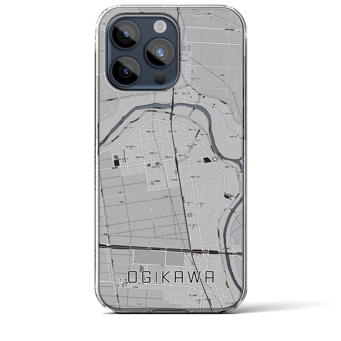 【荻川】地図柄iPhoneケース（クリアタイプ・モノトーン）iPhone 15 Pro Max 用