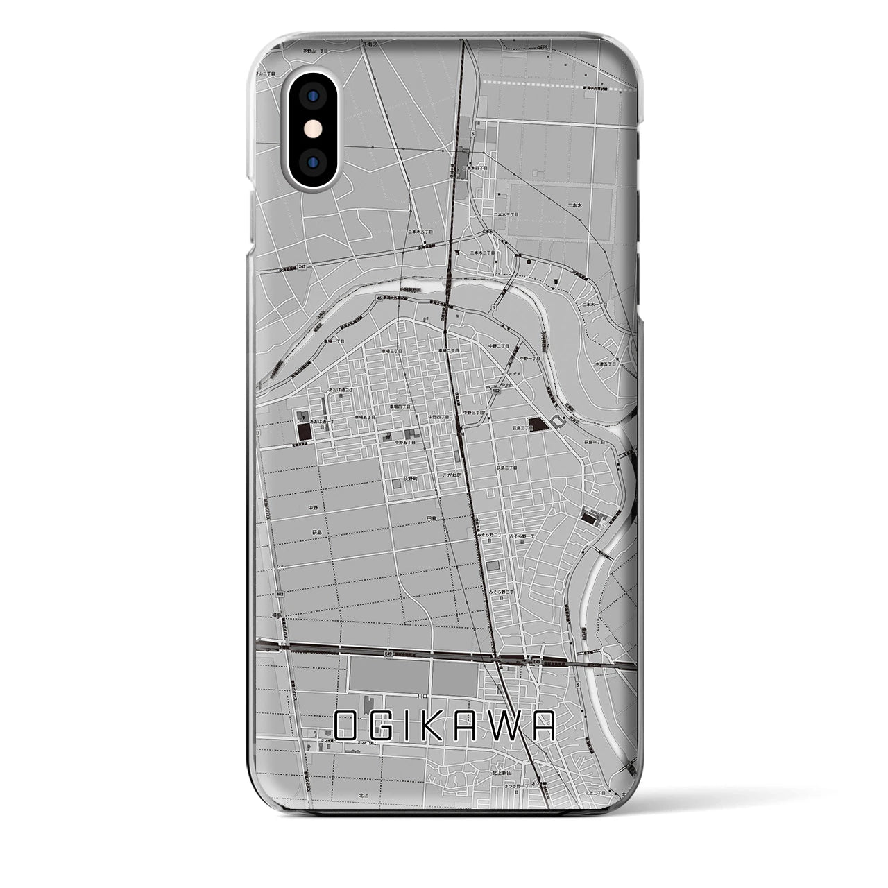 【荻川】地図柄iPhoneケース（クリアタイプ・モノトーン）iPhone XS Max 用
