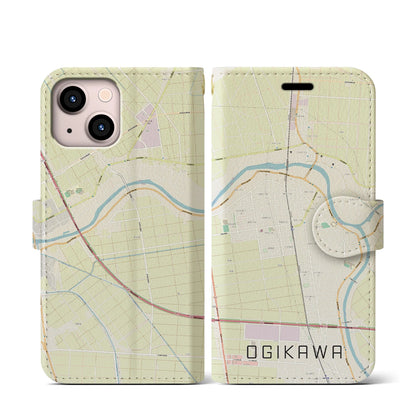 【荻川（新潟県）】地図柄iPhoneケース（手帳タイプ）ナチュラル・iPhone 13 mini 用