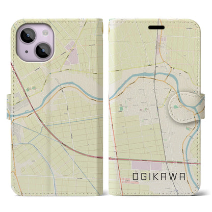 【荻川（新潟県）】地図柄iPhoneケース（手帳タイプ）ナチュラル・iPhone 14 用