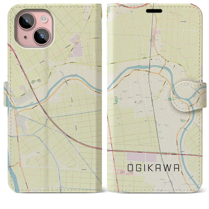【荻川（新潟県）】地図柄iPhoneケース（手帳タイプ）ナチュラル・iPhone 15 Plus 用
