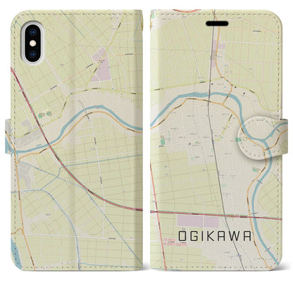 【荻川（新潟県）】地図柄iPhoneケース（手帳タイプ）ナチュラル・iPhone XS Max 用